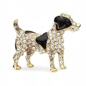 Crystal Spoted Black Patches Pup Brooch Scarf Jacket Hat Bag Pin Charm